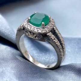 Anillo Ágata verde con zirconia en plata 925