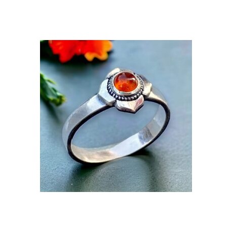 Anillo flor con Granate naranja en plata 925