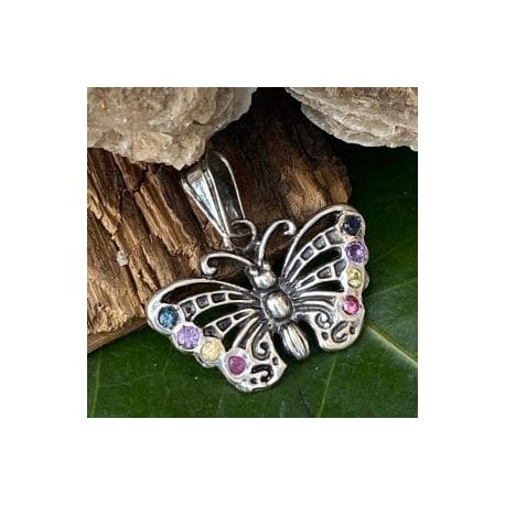 Dije Mariposa con Zafiros multicolor en plata 925!