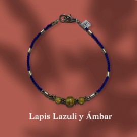 Pulsera Lapis Lazuli con Ambar en plata 925