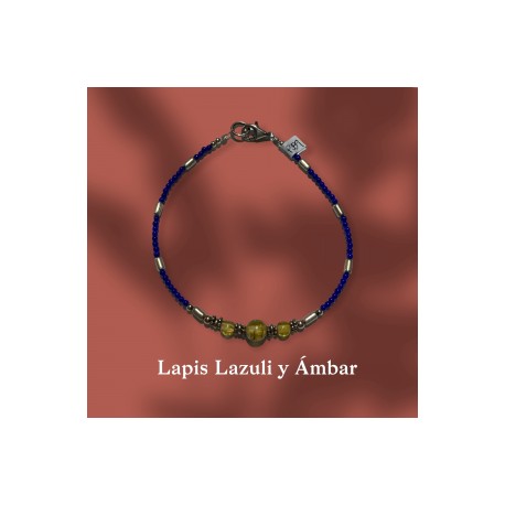 Pulsera Lapis Lazuli con Ambar en plata 925