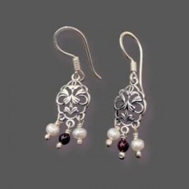 Aretes de Perla y Granate en plata 925