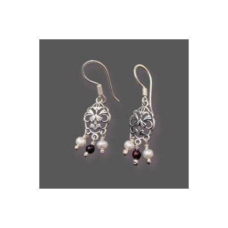 Aretes de Perla y Granate en plata 925