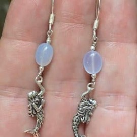 Aretes de Sirena con Calcedonia azul en plata 925