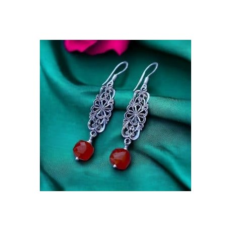 Aretes largos con Cornalina en plata 925