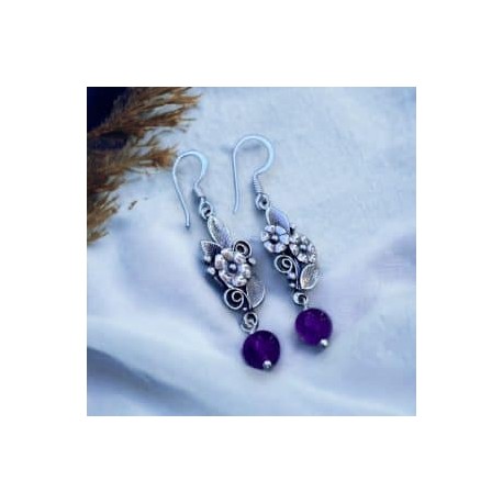 Aretes flores con Amatista en plata 925