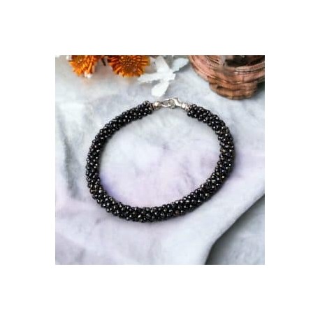 Pulsera tejida con Espinela negra en plata 925