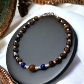 Pulsera con Ojo de Tigre y Lapis lazuli en plata 925