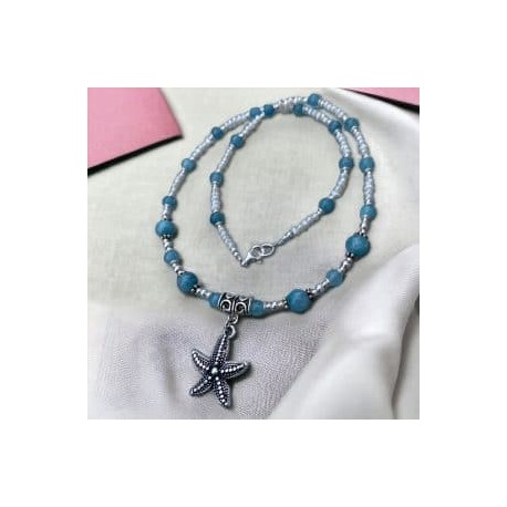 Collar Estrella de mar con Perla y Aguamarina