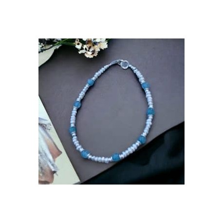 Pulsera con Perla y Aguamarina en plata 925