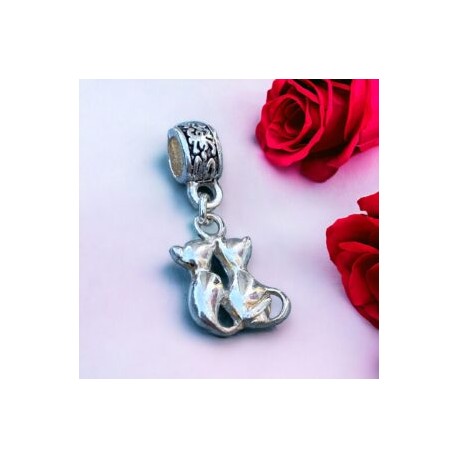 Charm pareja de Gatos tipo Pandora en plata 925