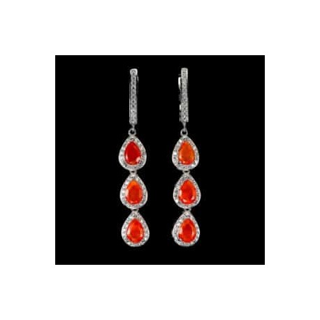 Aretes largos con Opalo de fuego en plata 925