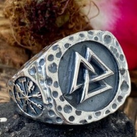 Anillo Valknut rústico en plata 925