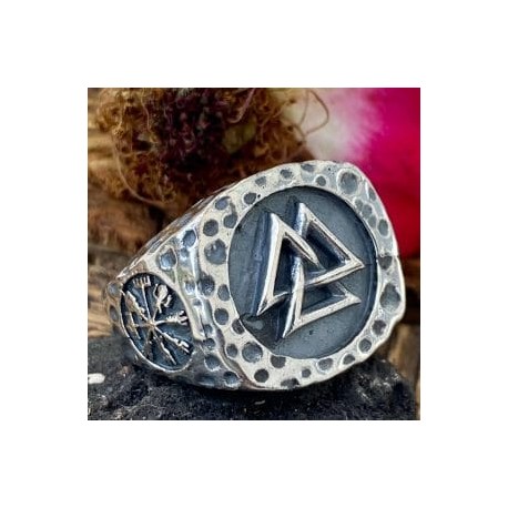 Anillo Valknut rústico en plata 925