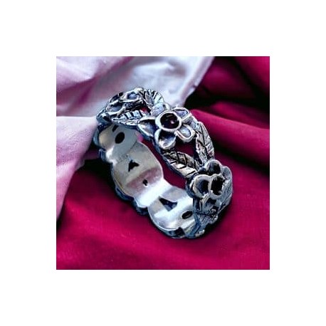 Anillo flores con Rubíes en plata 925